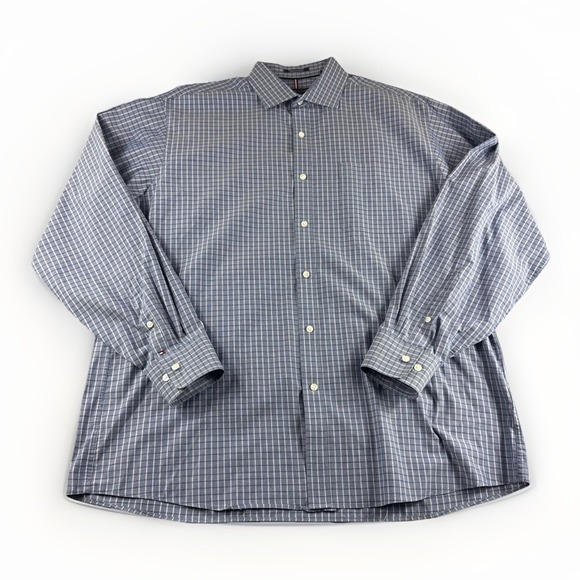 Tommy Hilfiger Other - Tommy Hilfiger Shirt Mens 17 Blue Plaid Regular Fit Stretch Wrinkle Resistant